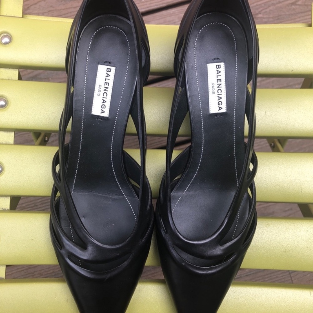Balenciaga black leather kitten heels
